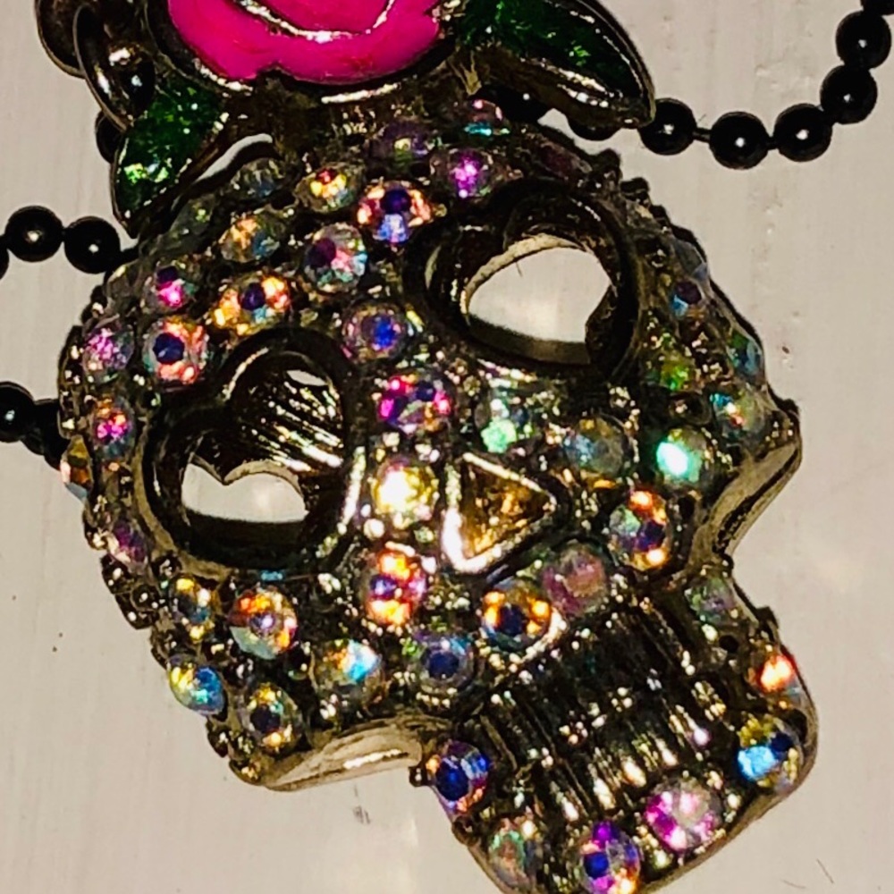 Betsey Johnson rhinestone skull necklace